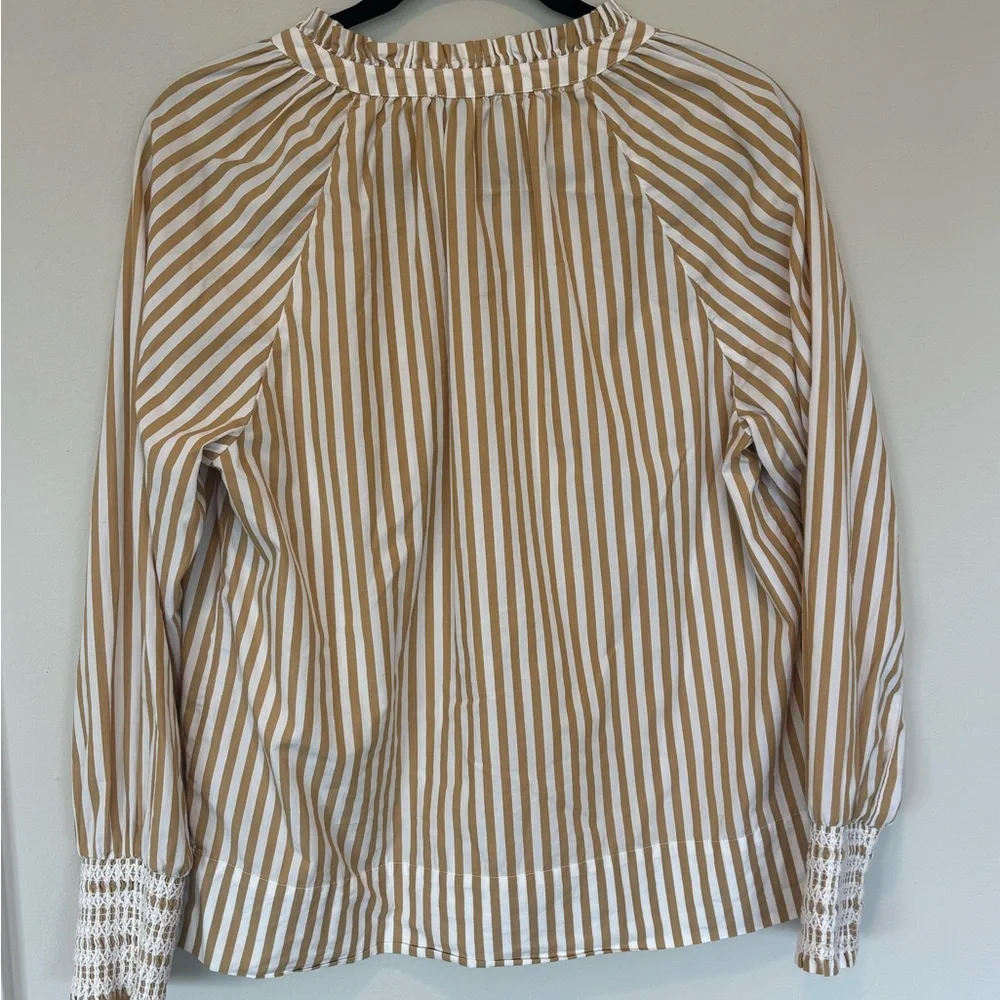 J. Crew Tan Sailor Cotton Collar Boxy Blouse Small - Picture 2 of 6